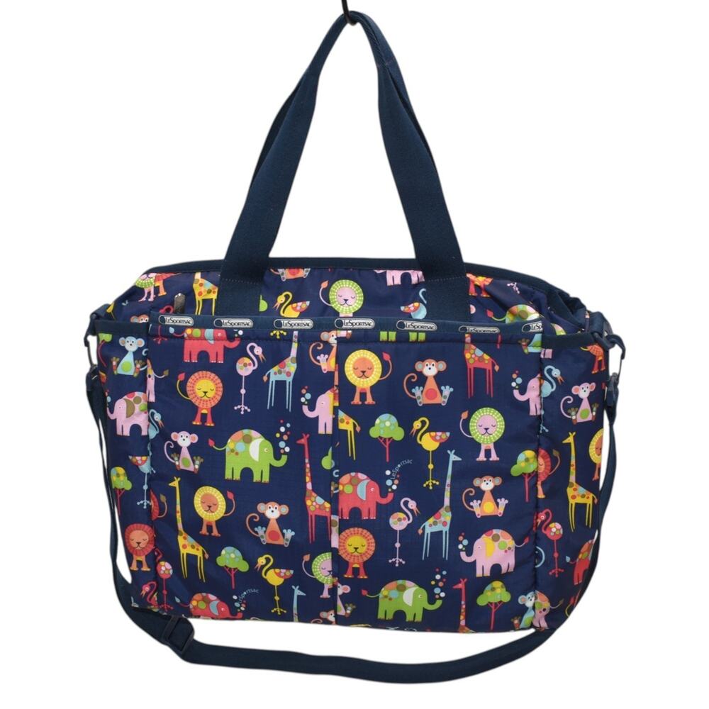 LESPORTSAC Ryan Circus Zoo Animals Baby Diaper Beach Bag Large Mom Tote - Navy
